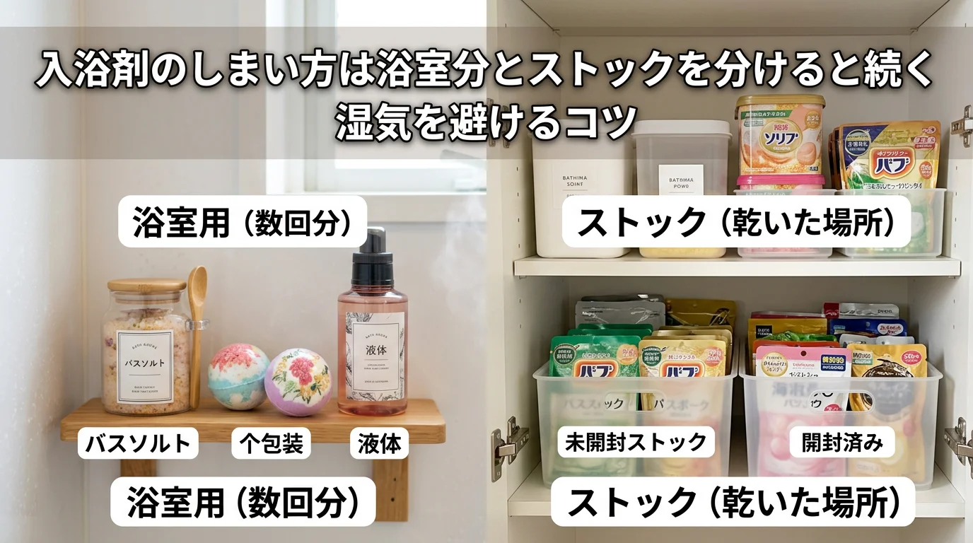 入浴剤 しまい方 浴室分とストックの分け方