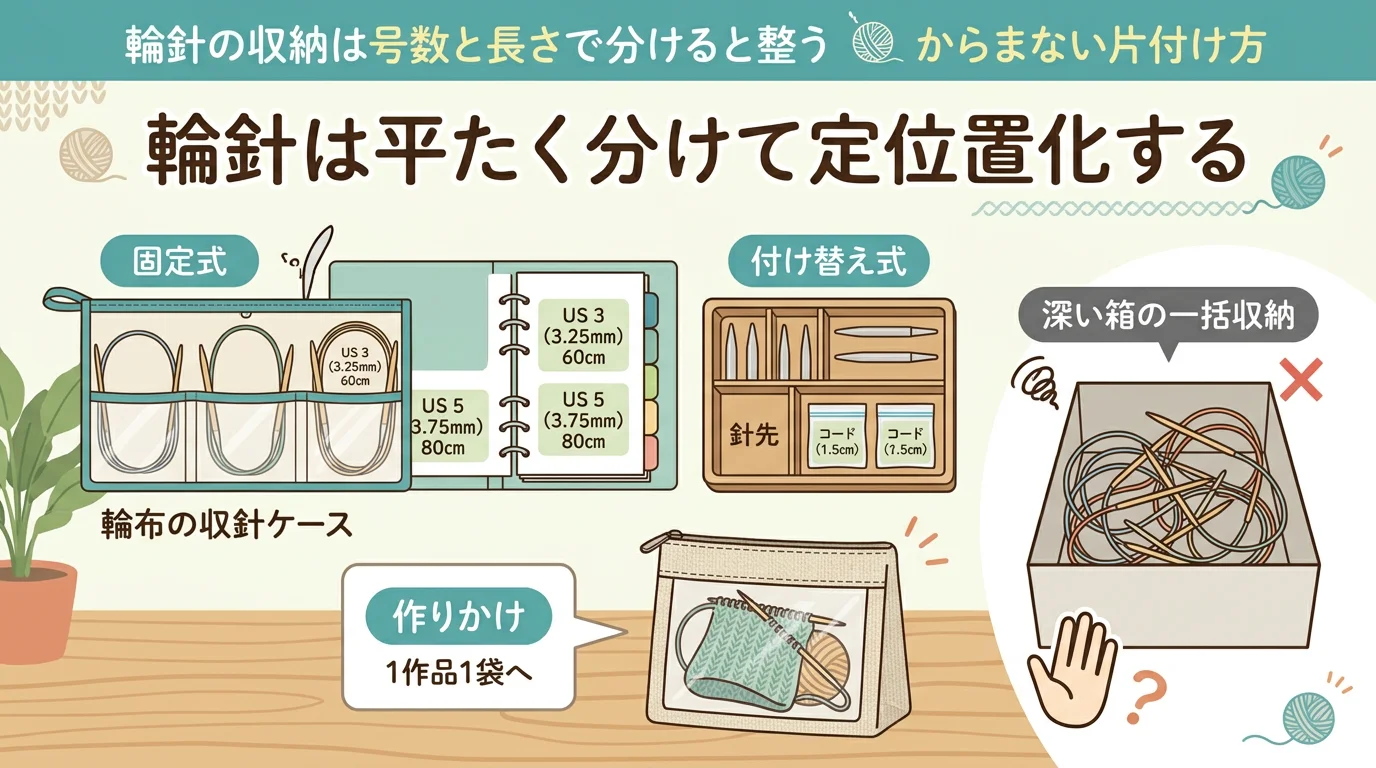 輪針は平たく分けて定位置化する