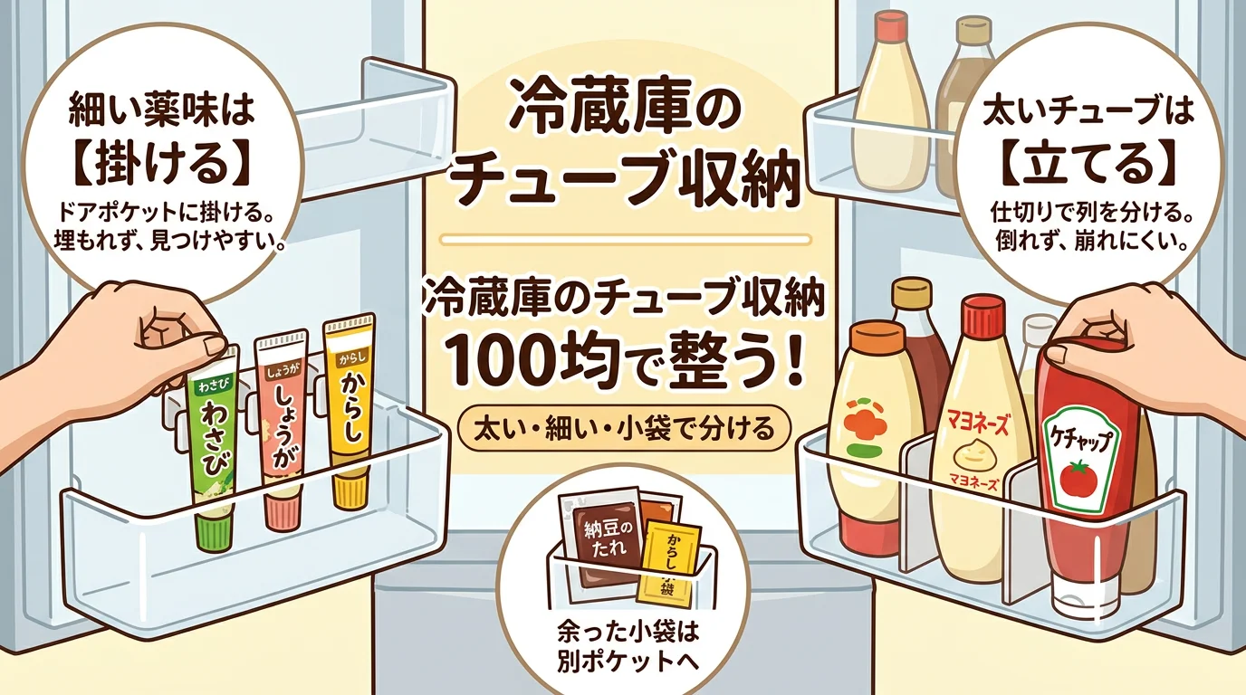 冷蔵庫 チューブ 収納 100均で整う分け方