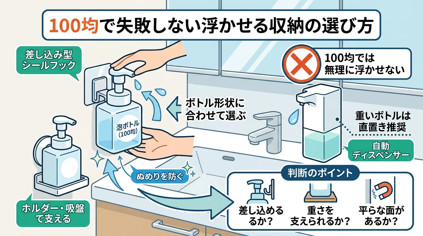 浮かせる収納 ハンドソープ 100均で失敗しにくい選び方