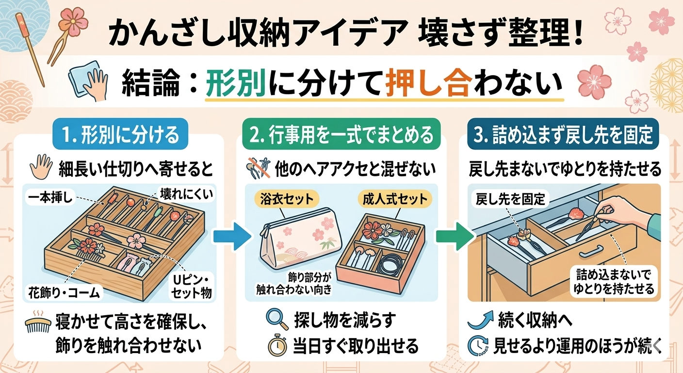 かんざし 収納アイデア 壊れにくい分け方