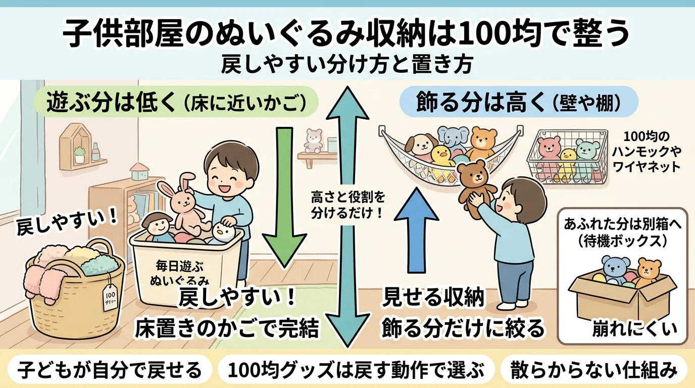 子供部屋のぬいぐるみ収納を100均で整える