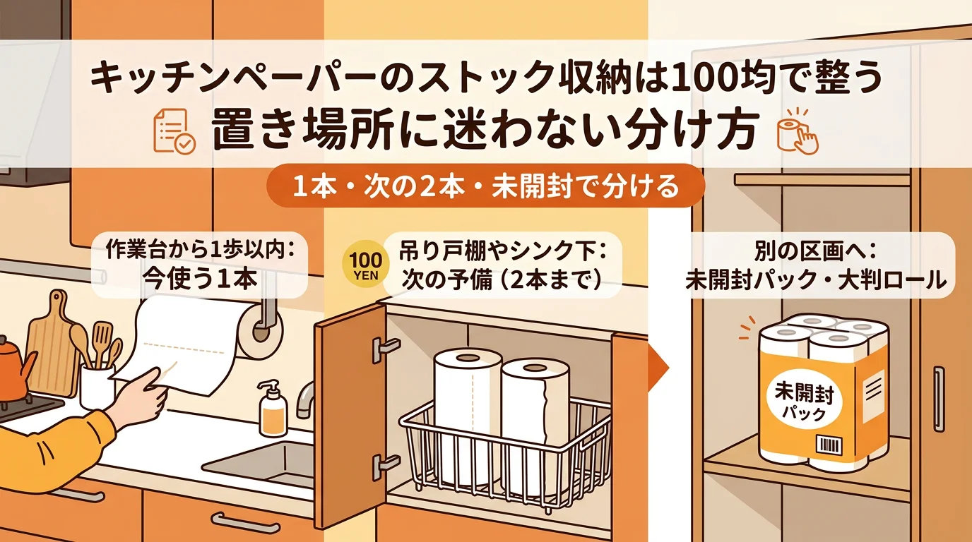 キッチンペーパー ストック収納は100均で整う
