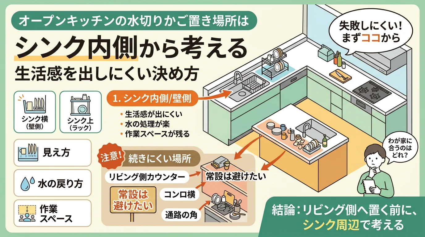 オープンキッチン 水切りかご 置き場所の決め方