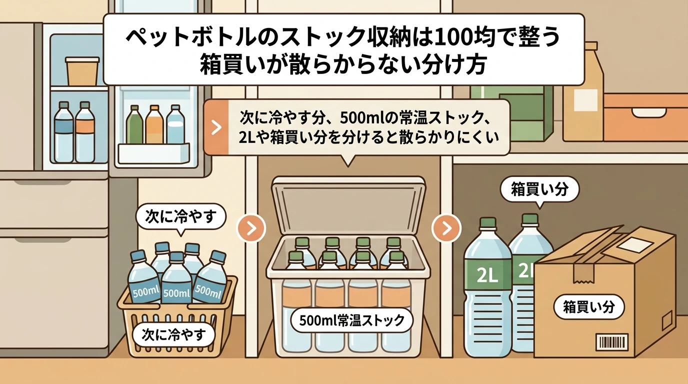 ペットボトル ストック収納は100均で整う