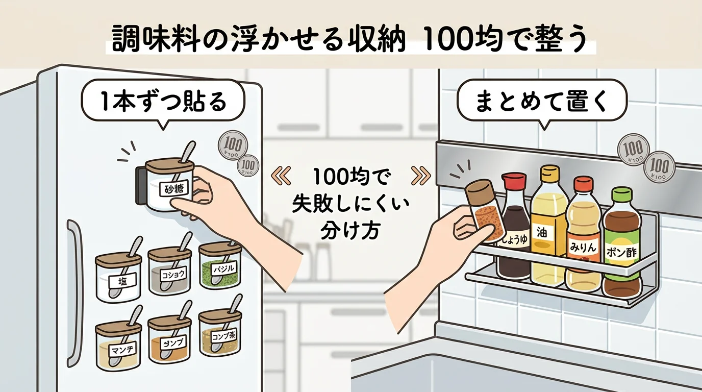 調味料 浮かせる収納 100均で失敗しにくい分け方