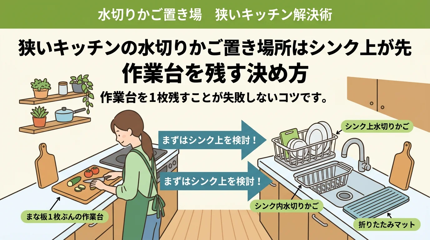キッチン 水切りかご 置き場所 狭いならシンク上が先