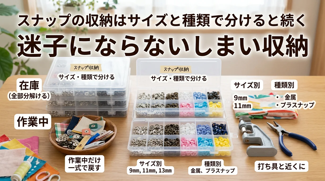 スナップ 収納 サイズと種類で混ぜないしまい方