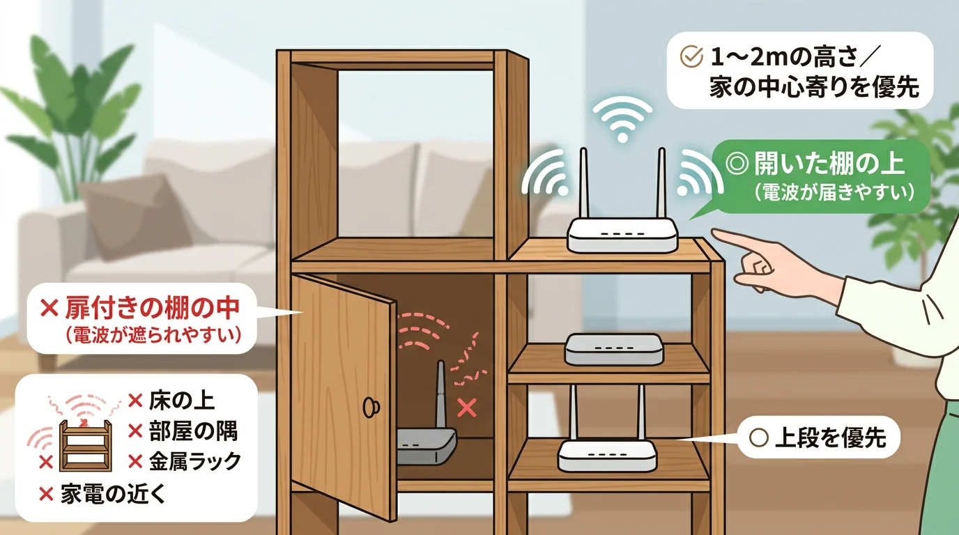 Wi-Fiルーター 置き場所 棚の決め方