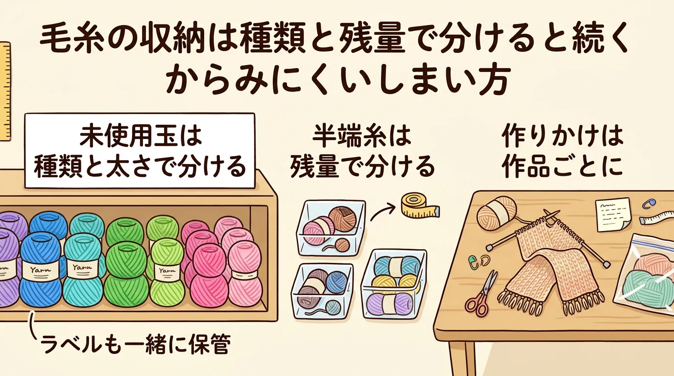 毛糸 収納 からみにくい分け方としまい方