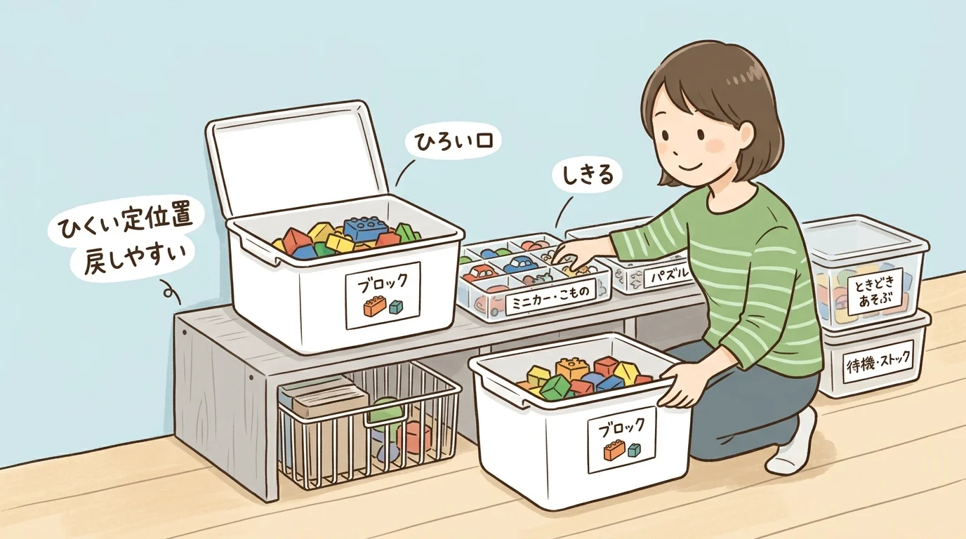 子供のおもちゃ片付けを100均で整える